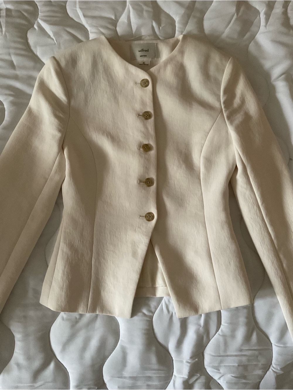 Wilfred Cream Collarless Tailored Buttoned Blazer